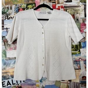 Cream Carolyn Taylor Cotton Blend V-Neck Sweater Top M